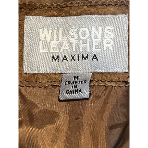 Vintage 90s y2k Wilsons Suede Leather Maxima Tan Blazer Button Down Midi Coat M - Picture 3 of 14